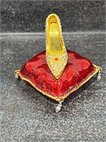 Vintage Enamel/Pewter Red Shoe Trinket Box