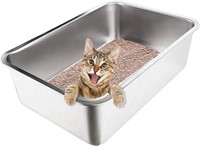 Stainless Steel Cat Litter Box With High Sides - N