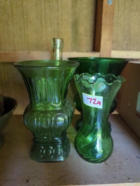 Green glass vases