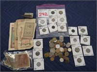 LOT, ASSORTED GERMAN COINS & CURRENCY