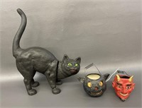 Black cat figural candy container, basket & devil
