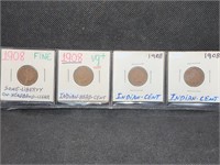 4- 1908 Indian Head Pennies