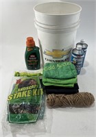 Chevrolet Bucket w/ Weed Killer, Oil, Stakes, Rags