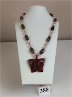 GLASS BEADED NECKLACE WITH PINK ROUND AND BROWN