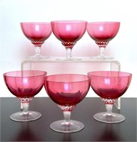 Six Cranberry Glass Sherbets