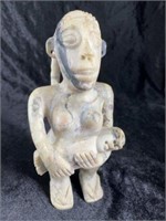 Pre-Columbian Stone Woman with Baby Effigy