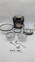 SILVERPLATE AND CRYSTAL VINAGE BOWLS AND SPOONS