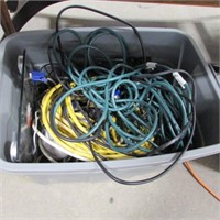 BOX OF EXTENSION CORDS, ETC