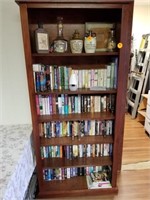 WOOD BOOK SHELF WITH ALL BOOKS AND DVD'S