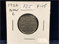 1926 Canadian Nickel  F15 Near 6