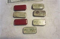7 vintage Metal Split Shot Tins