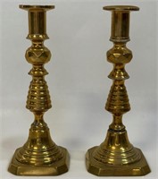 BEAUTIFUL PAIR OF PUSH UP BRASS CANDLE HOLDERS