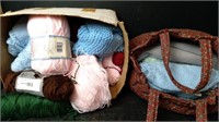 Box of Yarns & Bag w/ More Knitting/Crochet Stuff