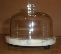 VTG Marble Cheese Board w Glass-Dome U11C
