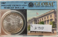 1887 Morgan Silver Dollar GLOBAL Slabbed (BRILL UN