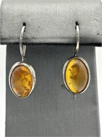 Vintage Sterling Silver Baltic Amber Earrings