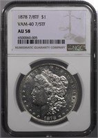 1878-P Morgan Dollar 7/8TF VAM-40 7/5TF NGC AU58