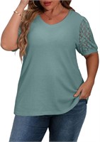 C729  JWD Plus Size Summer Blouse, Lace Sleeve -