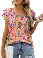 C727  Mengpipi Summer Ruffle V-Neck Blouse, Leaves