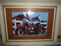 Framed Poster Print - Horses & Vintage Harley
