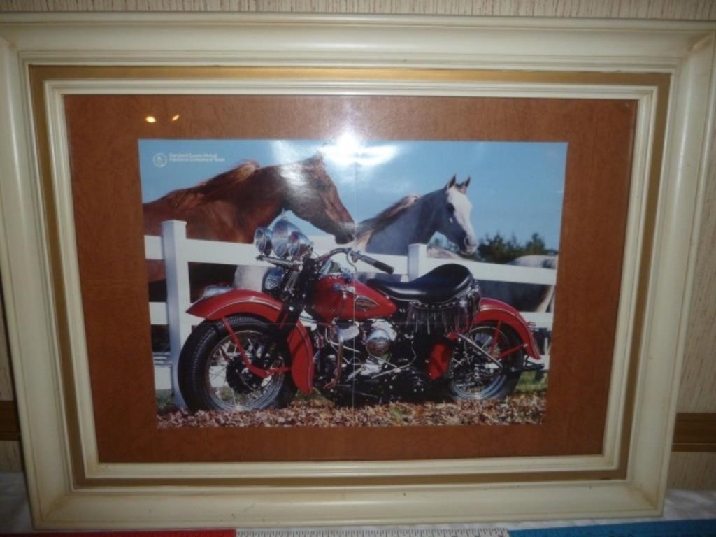 Framed Poster Print - Horses & Vintage Harley