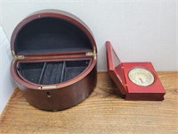 Jewelley Box 5 1/2inDx10 3/4inLx5 1/2inH + Clock