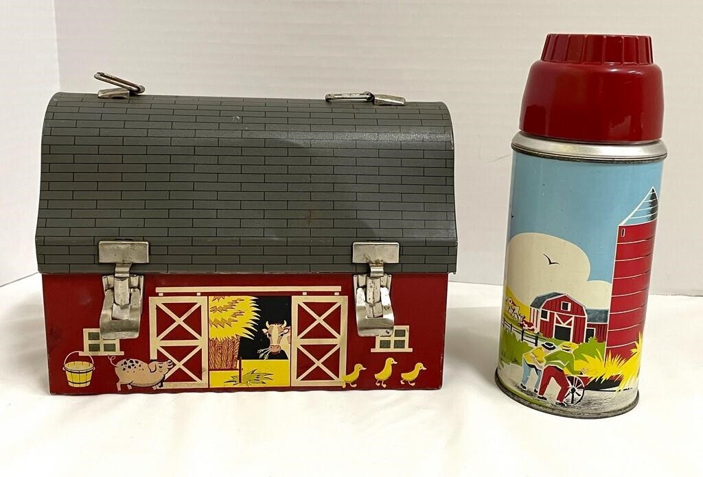 Old Metal Barn Domed Lunch Box & Thermos