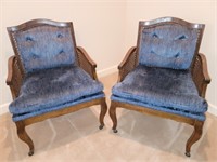 Beautiful Pair of Vintage Blue Cushion Chairs