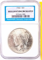 Coin 1922 Peace Silver Dollar NGC BU