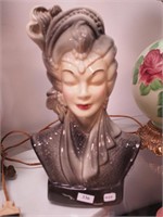 1950s art pottery TV lamp of a bust of a