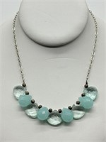Sterling Silver Blue Chalcedony & Quartz Necklace