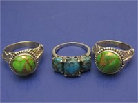 3 Sterling Silver Rings w/Stones