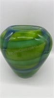 Heavy Glass Blown Vase Green & Blue, no seen