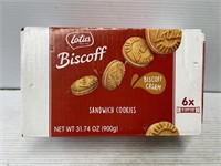 Biscoff cream cookies 6 packs inside best by Jul