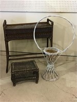 Lot of 3 Including Brown Paint Wicker Fern Stand,
