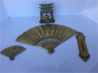 4 Pieces of Brass Fans Temperature Gauge Bell