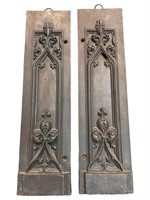 2 Cast Iron Gothic Plaques with Fleur de Lis