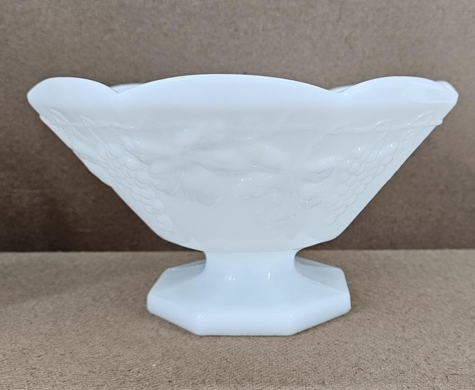 Milk Glass Grape Design Fruit Bowl