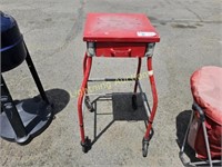 RED FOUR WHEEL METAL STANDING WORK STATION