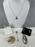 Silver Earrings/Brooch Set, Earrings, Necklace