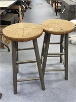 Wooden Rattan Padded Stools 26"H