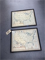 2 Framed Maps 1845-1866 22" x 17"
