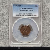 1968-D Penny Cleaned- AU