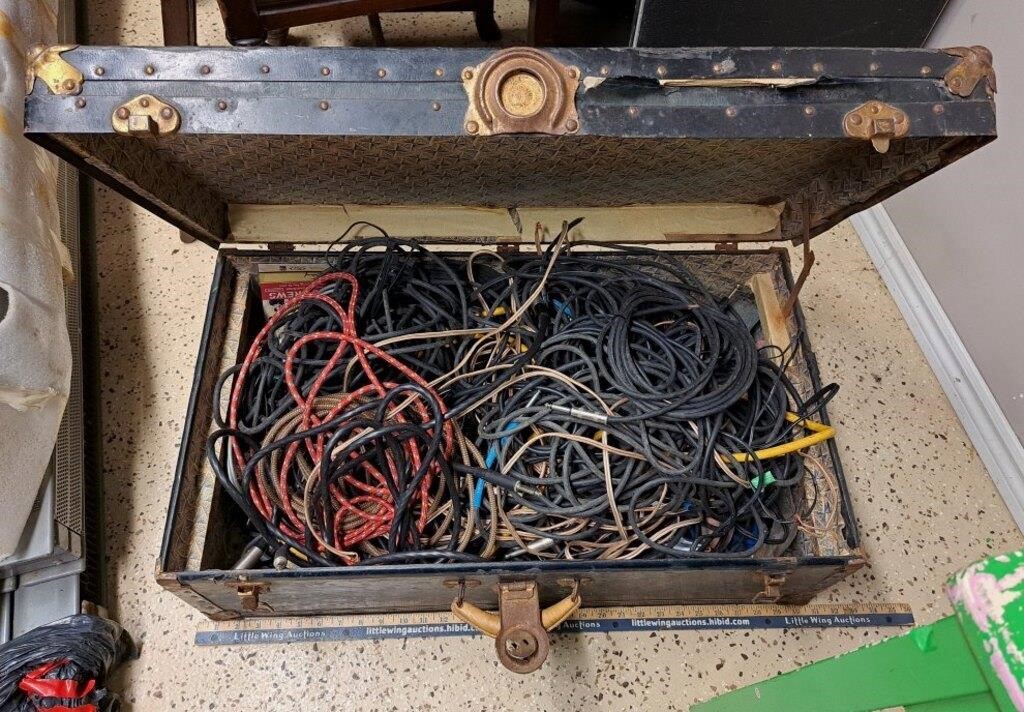 Metal Chest-CHRISTIE BAGGAGE Filled w Cords/Cables