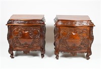 PAIR OF CARVED 2- DRAWER COMMODES
