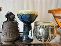 Darbuka Drum, Tabla Drum, Patina Bell w/Monk Motif