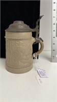 Early 0.5 L German pottery stein with Pewter lid