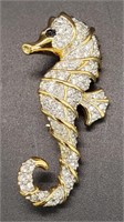 (XX) Swarovski Crystal Seahorse Brooch (2" long)