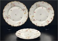 3 Limoges Elite Porcelain Floral Plates
