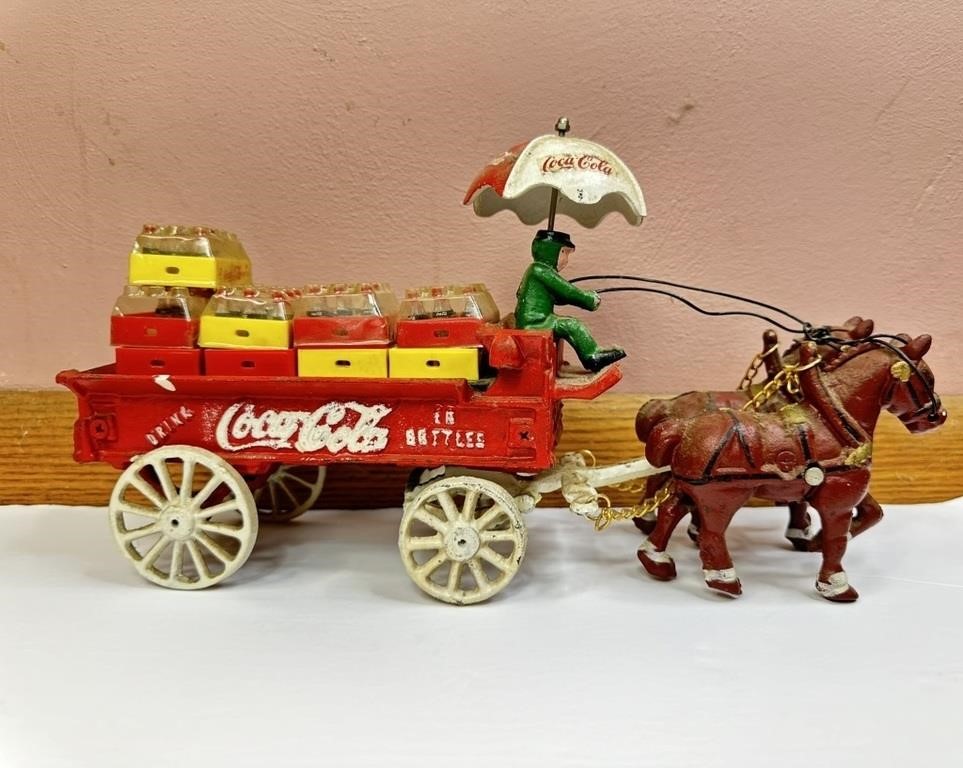 Coca Cola Cast Iron Horses & Wagon